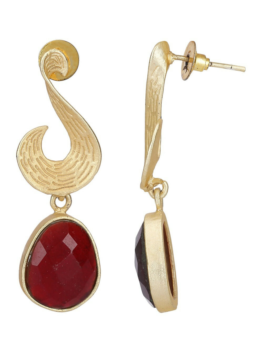 Joban Fashion Women Red Stone Matte Gold Earrings | Grocsy