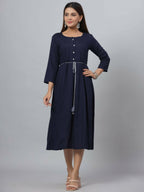 Juniper Women's Navy Rayon Slub Solid Dress | Grocsy