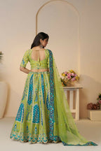 Kesar Fab Green Banarasi Silk Embroidered Lehenga | Grocsy