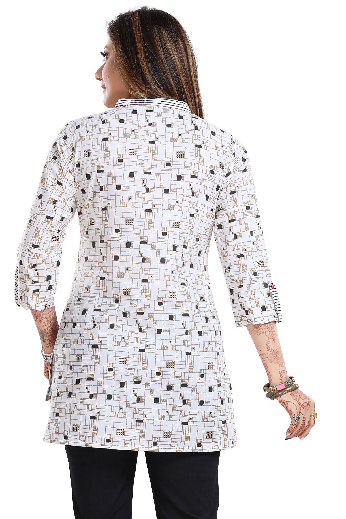 Snehal Creations Vibrant Vigour White Cotton Printed Short Tunic | Grocsy