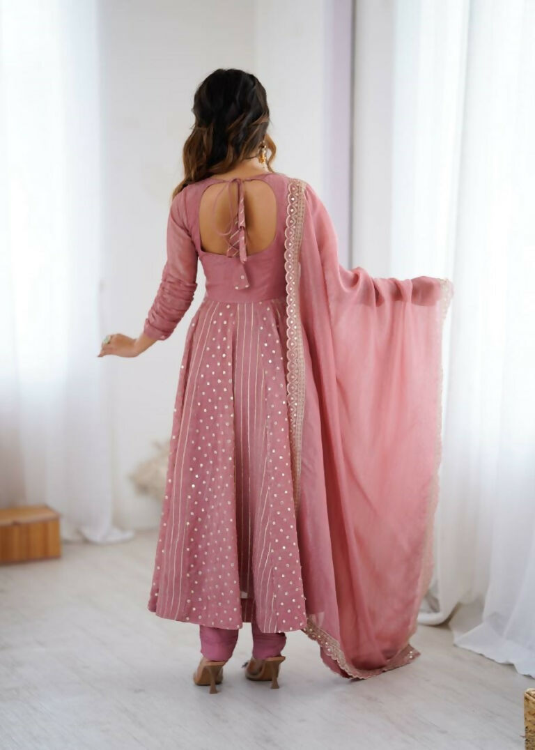 Teeya Creation Baby Pink Color Heavy Crunchy Silk Embroidery Work Gown | Grocsy