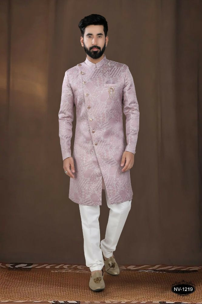 Joban Fashion Men's Pink Woven Jacquard Kurta with Pyjama | Grocsy