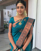 DEIANA'S Beautiful Designer Golden zari Soft Lichi Silk Saree - Blue | Grocsy