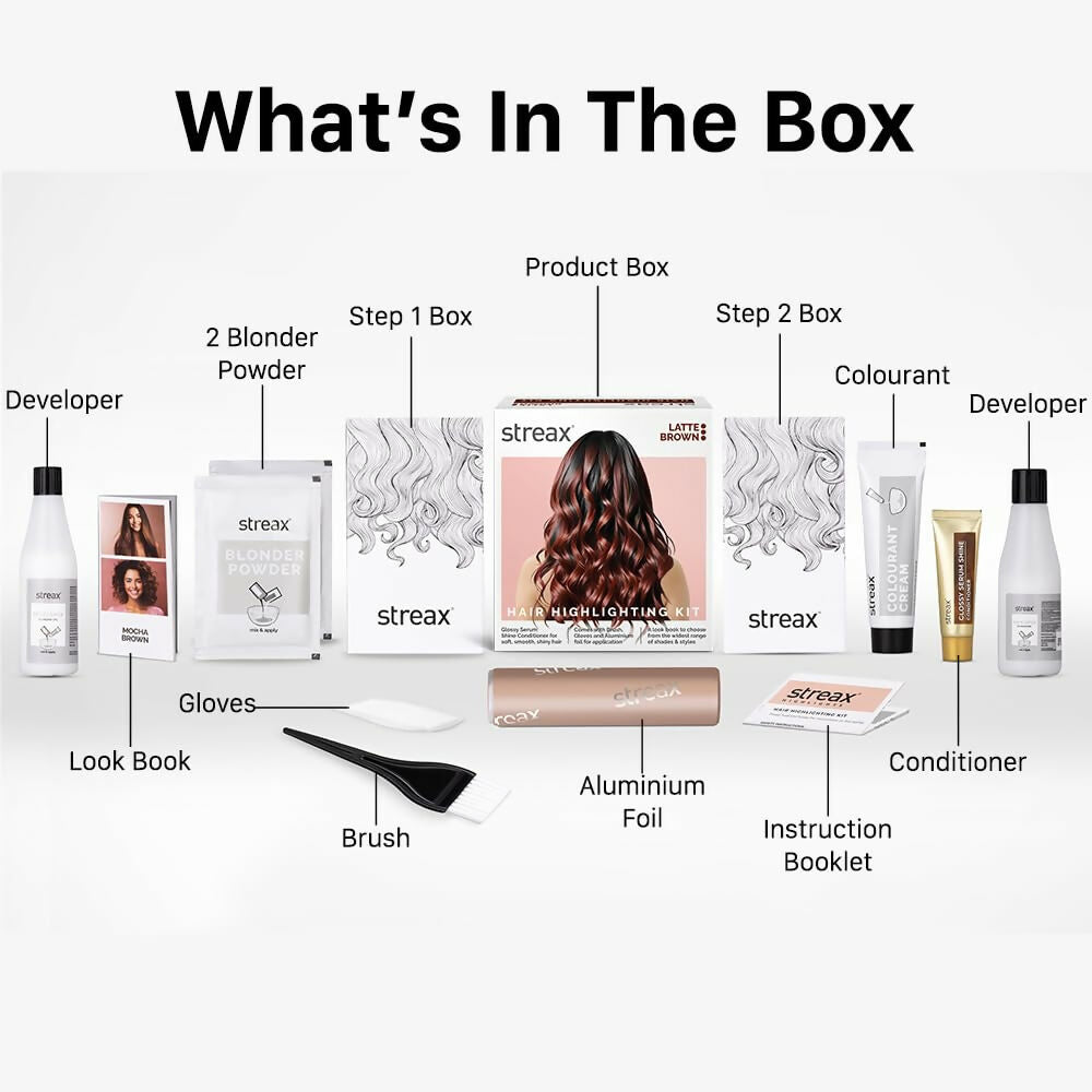 Streax Hair Color Highlighting Kit - Latte Brown | Grocsy