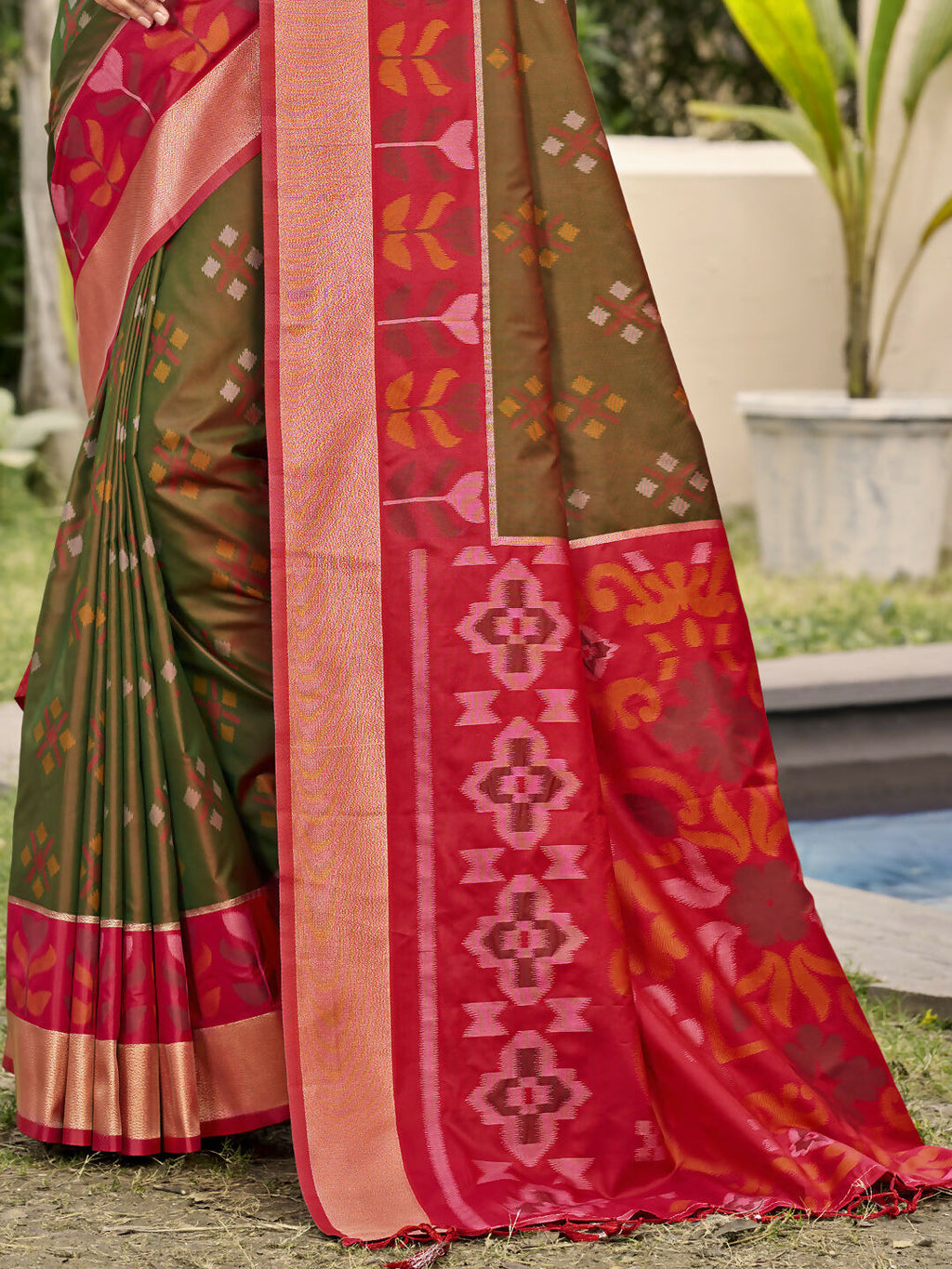 Shree Shyam Fashion Pochampalli Silk Brown Saree | Grocsy