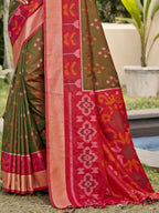 Shree Shyam Fashion Pochampalli Silk Brown Saree | Grocsy