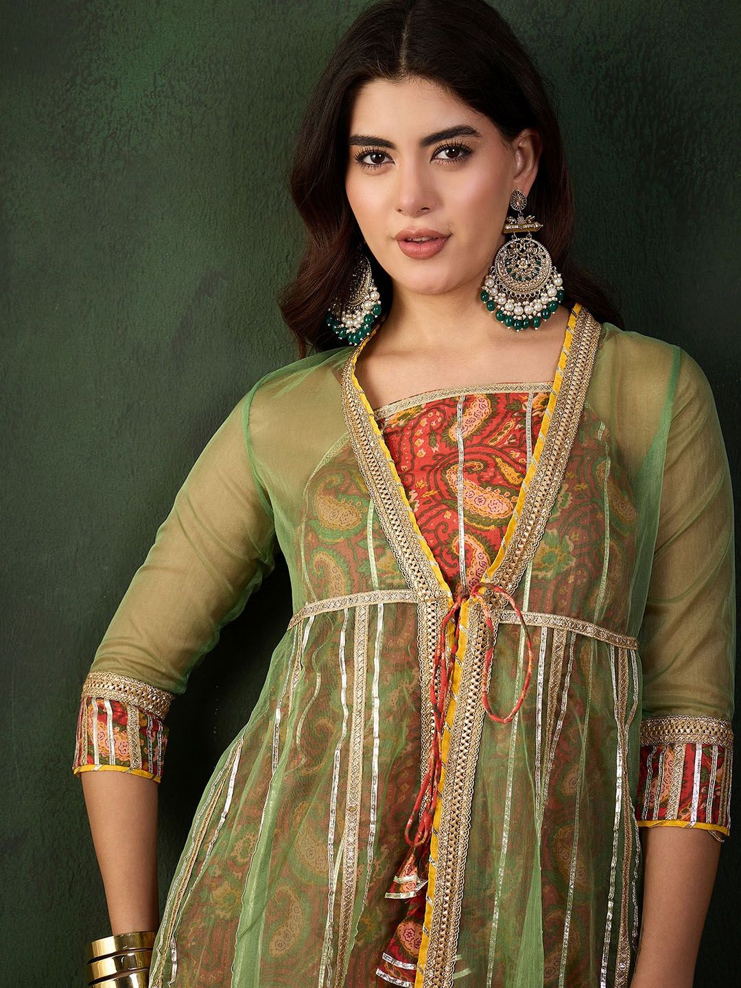Sangria Printed Straight Kurta Sharara With Jacket Set | Grocsy