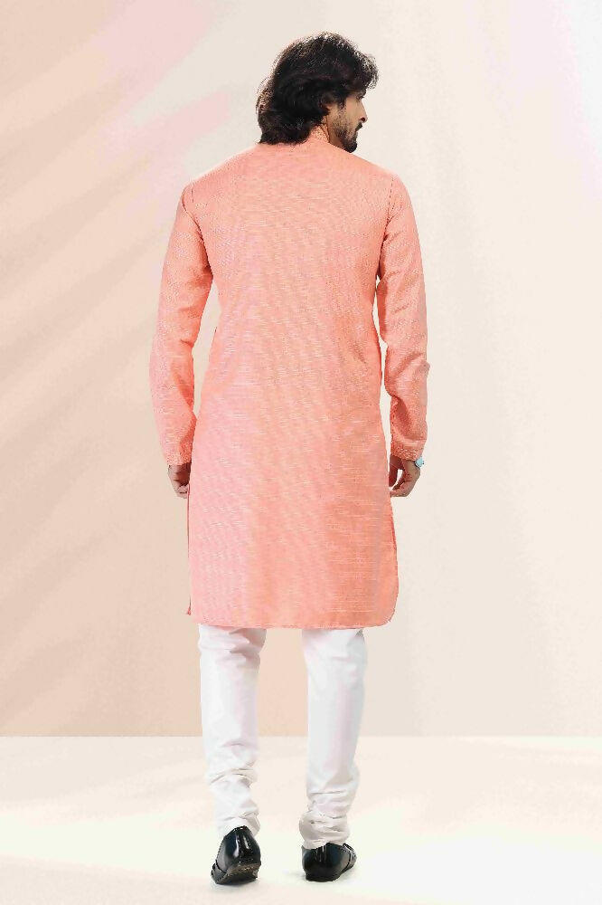 Raivat Ethnic Linen Cotton Pintux Work Kurta Pajama In Pink Colour | Grocsy