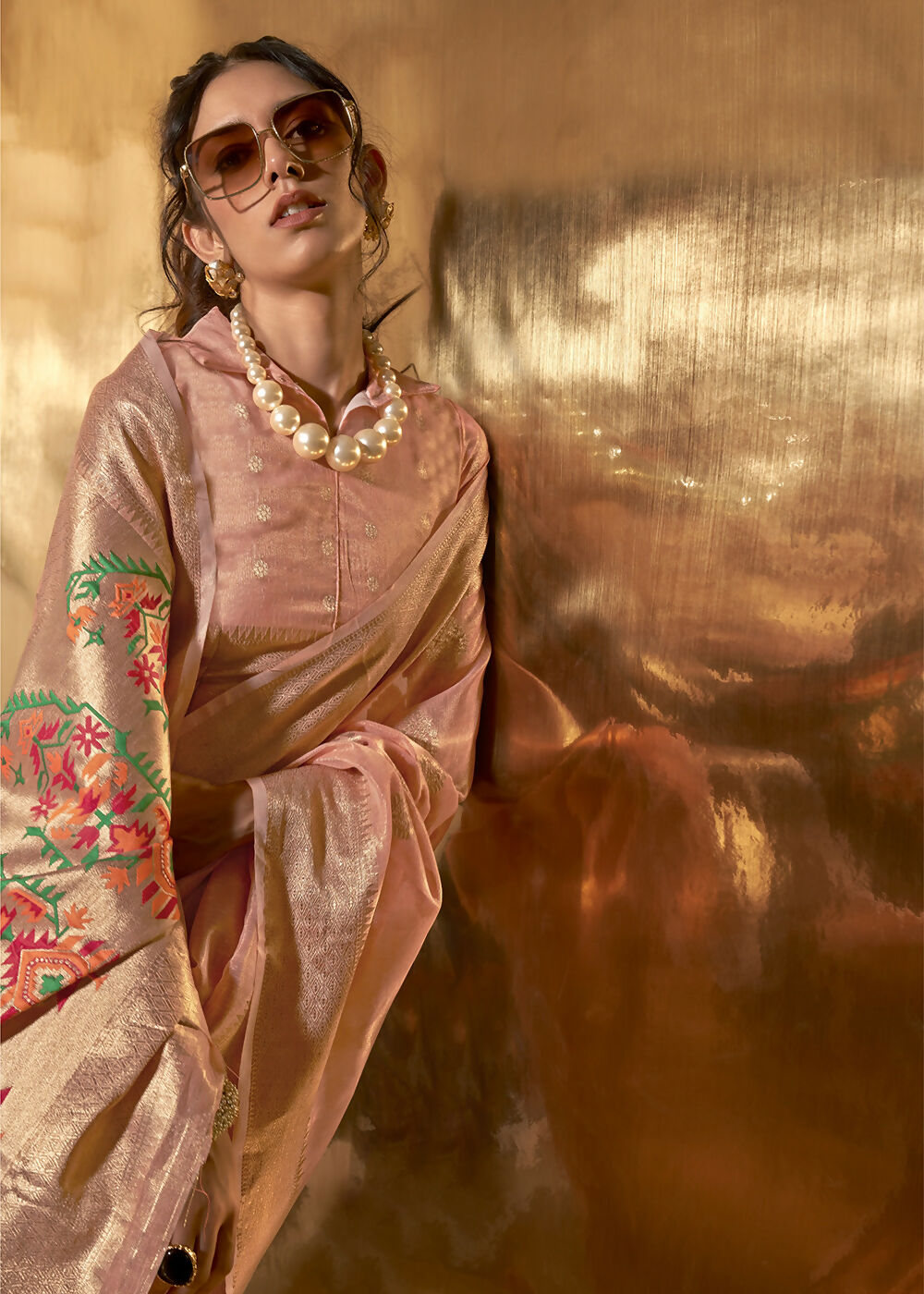 Peach Handwoven Tissue Fabric Festive & Party Style Saree - Emponline | Grocsy