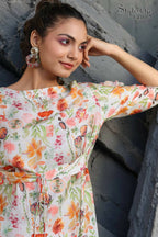 Women's Partywear Designer White & Multi Muslin co-ord set - Stylishta | Grocsy