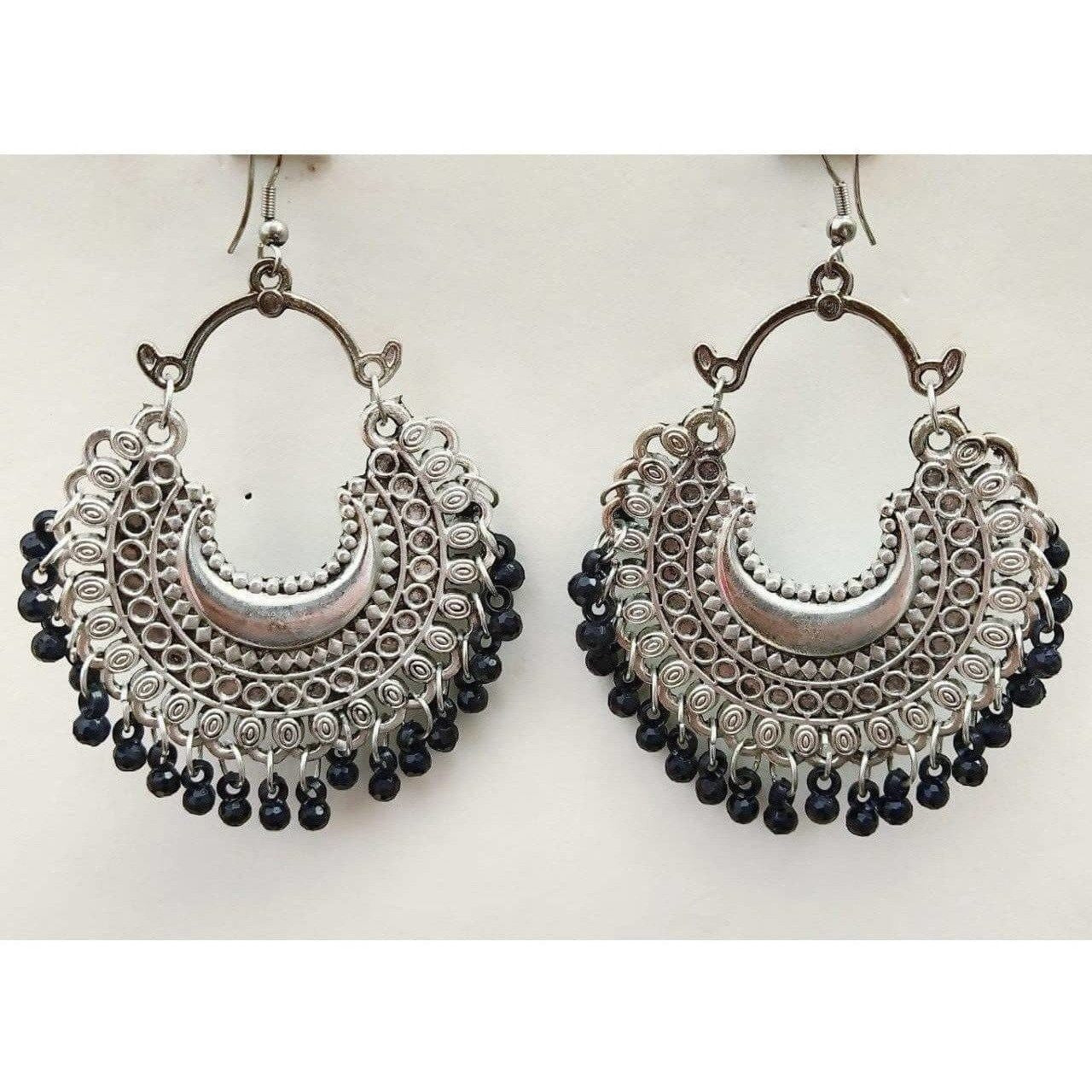 MS Fashion India Half Moon Shape Party Wear Silver Color Black Color Glass Pearls Earrings | Grocsy