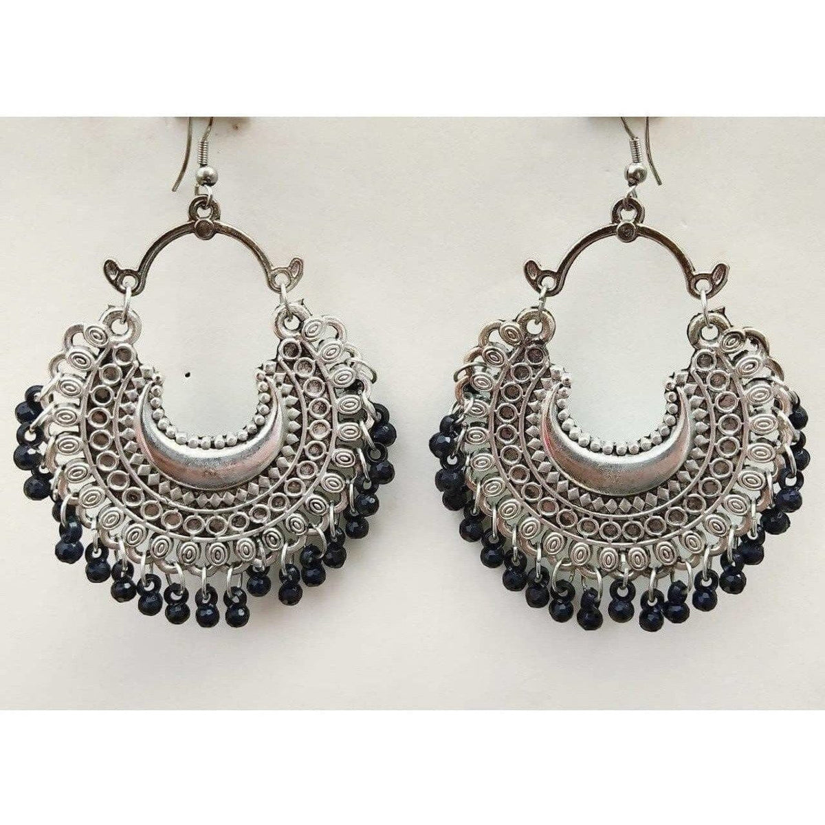 MS Fashion India Half Moon Shape Party Wear Silver Color Black Color Glass Pearls Earrings | Grocsy