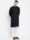 Even Apparels Black Pure Cotton Men's Sherwani Kurta With Open Front | Grocsy