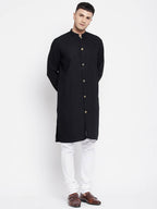 Even Apparels Black Pure Cotton Men's Sherwani Kurta With Open Front | Grocsy