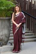 Beatitude Maroon Cotton Handloom Saree | Grocsy
