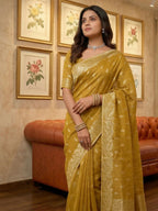 Shree Shyam Fashion Mustard Tissue Silk Saree | Grocsy