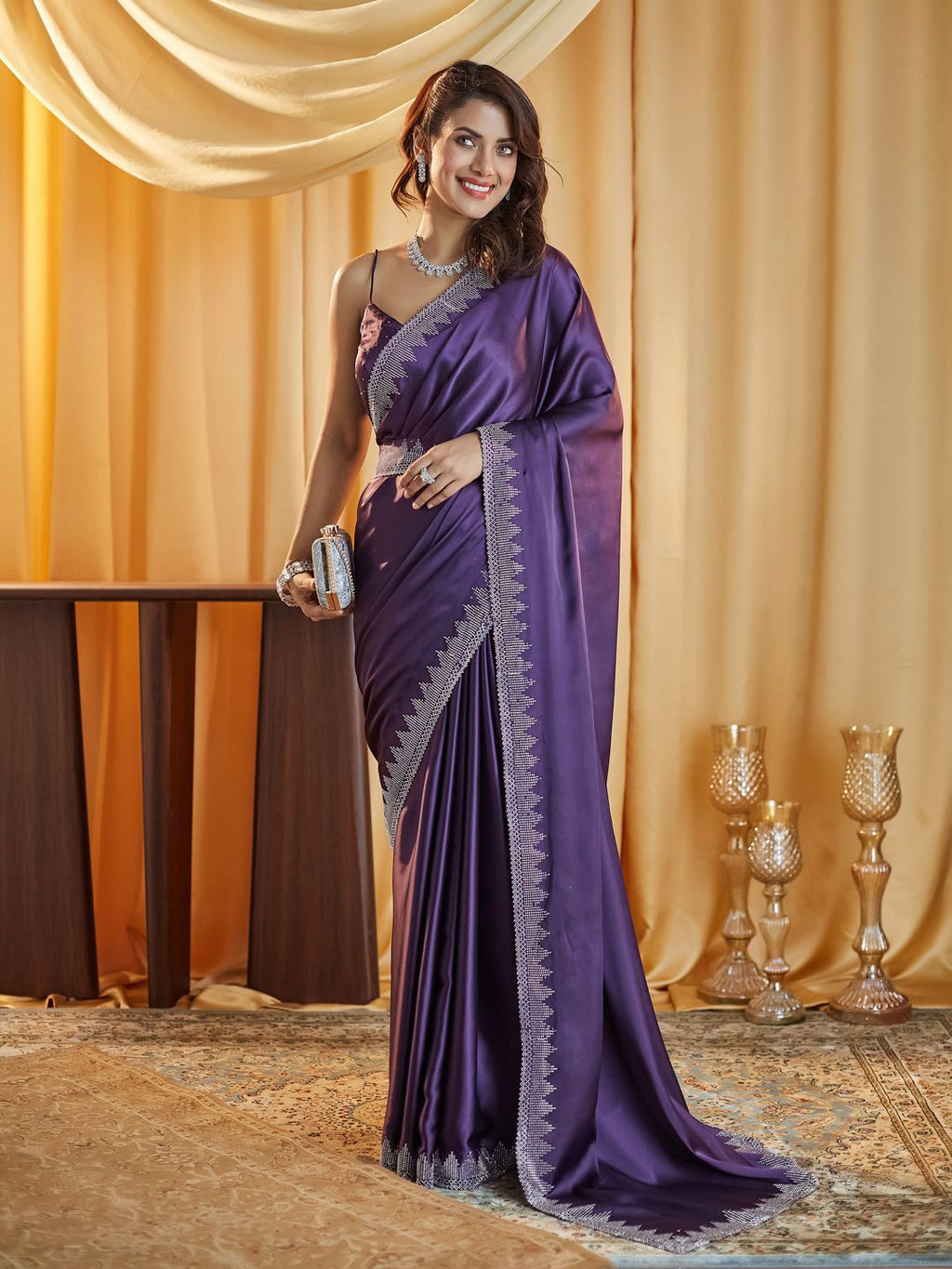 kasee Beads and Stones Satin Saree | Grocsy
