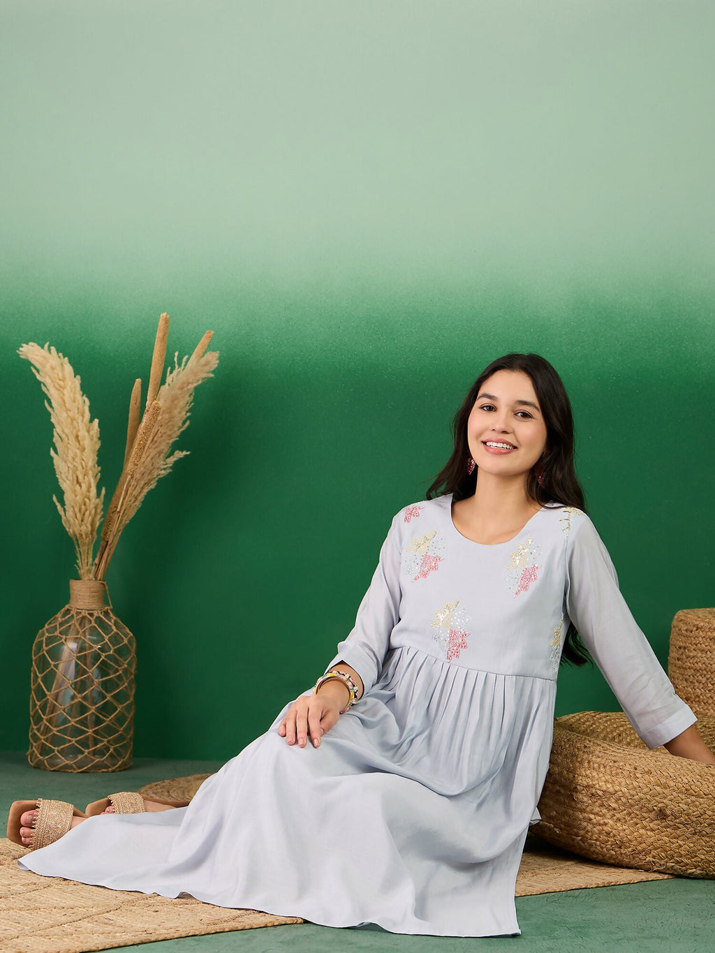 Blue Embroidered Muslin Kurta and Trouser - Berlin | Grocsy
