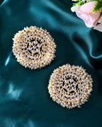VOJ Gold-Polished White Pearl Cricluar Studs Earrings