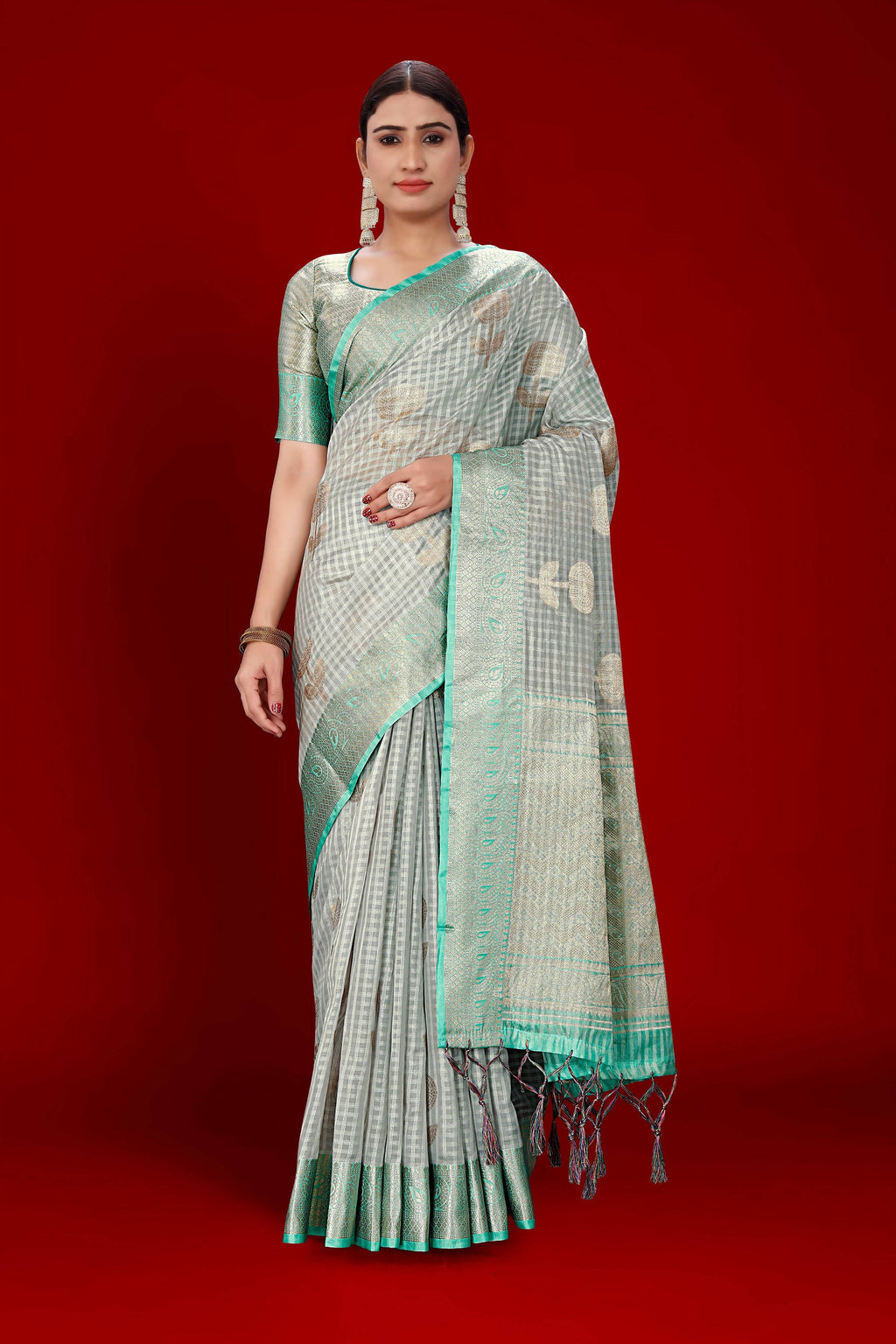 Grey Soft Organza Woven Design Saree With Unstitched Blouse Piece - Zaara | Grocsy