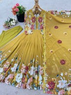 Teeya Creation Yellow Color Faux Georgette Printed Party Wear Gown | Grocsy