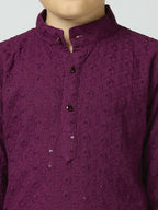 Joban Fashion Kids Island Full Sleeves Cotton Kurta, Pyjama Set with Sequin work - Wine | Grocsy