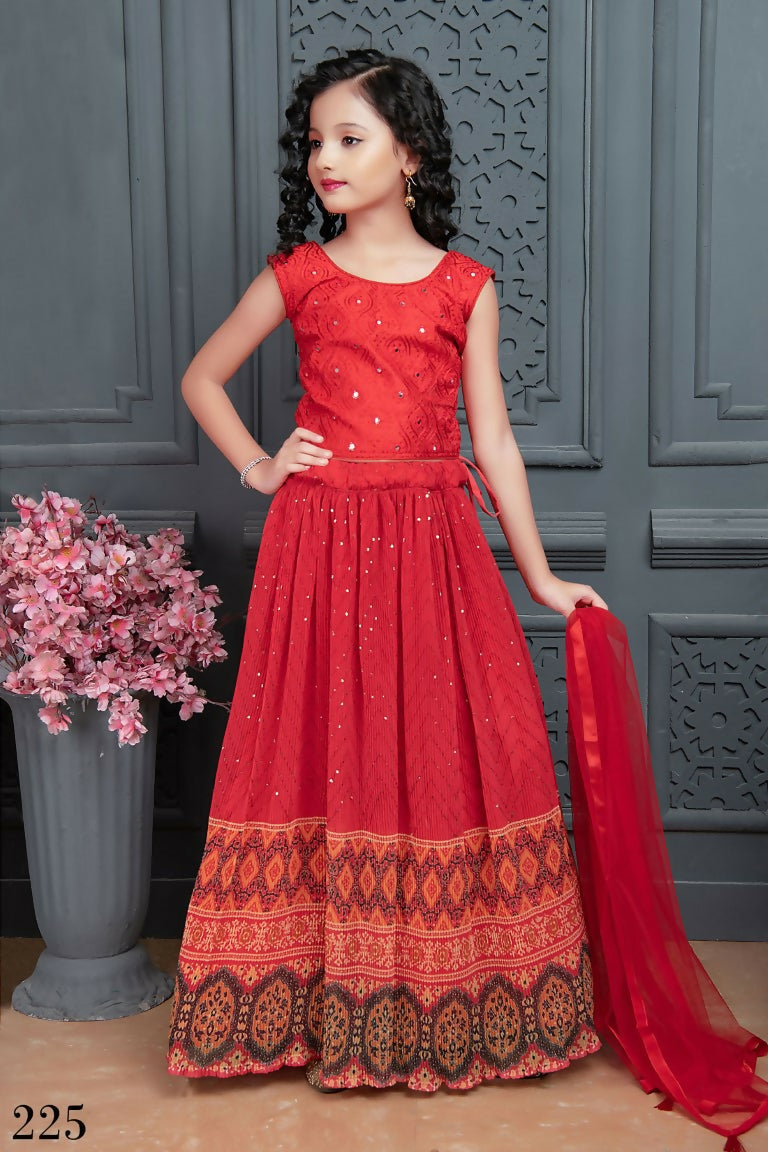 Kids Wedding Designer Red Georgette Lehenga Choli - Aaradhna | Grocsy