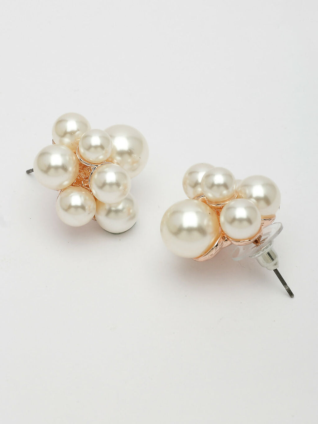 NVR Women's Rose Gold Pearl Rose Gold-Polished Circular Studs Earring | Grocsy