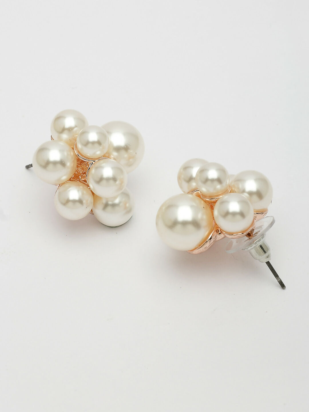 NVR Women's Rose Gold Pearl Rose Gold-Polished Circular Studs Earring | Grocsy