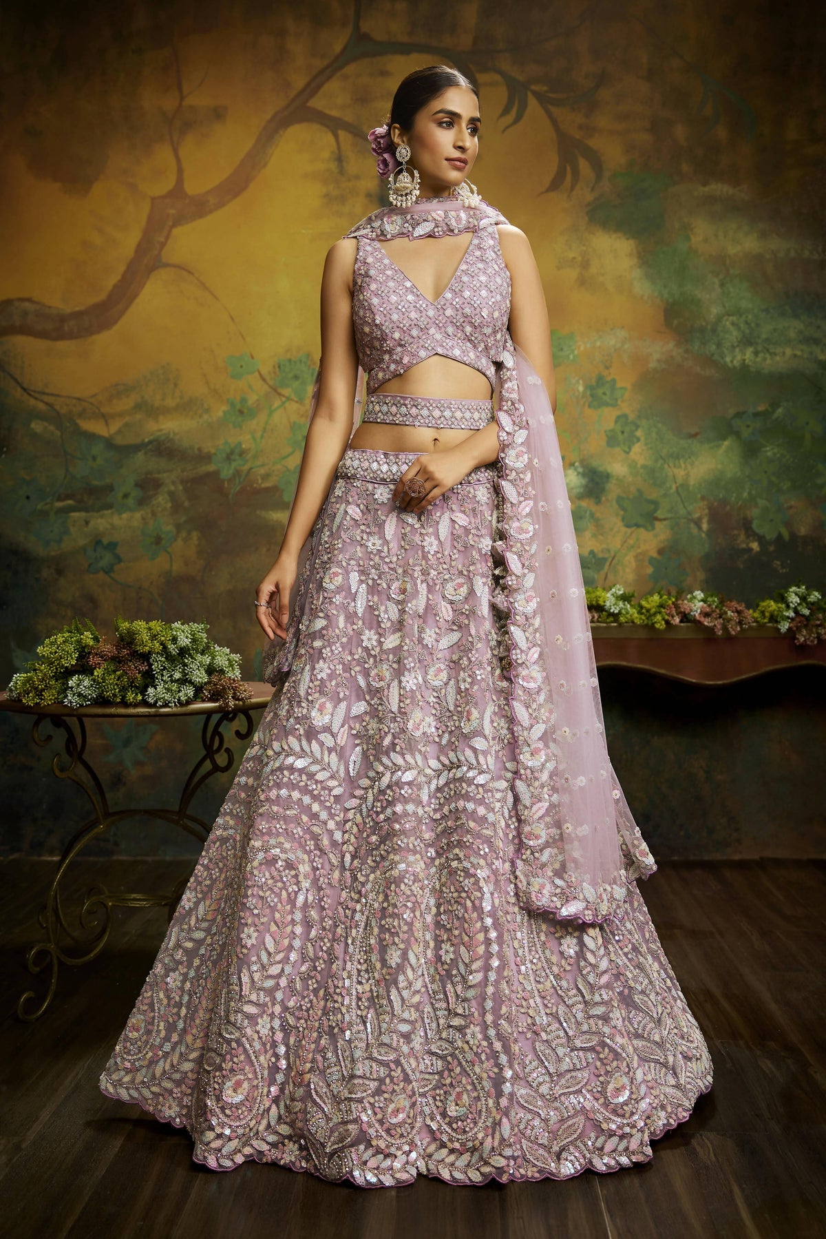 House of Panchhi Mauve Net Multi Sequins with heavy Zarkan embroidery Lehenga choli & Dupatta | Grocsy