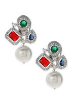 Multi Stone Earrings with Pearls- Ruby Raang | Grocsy