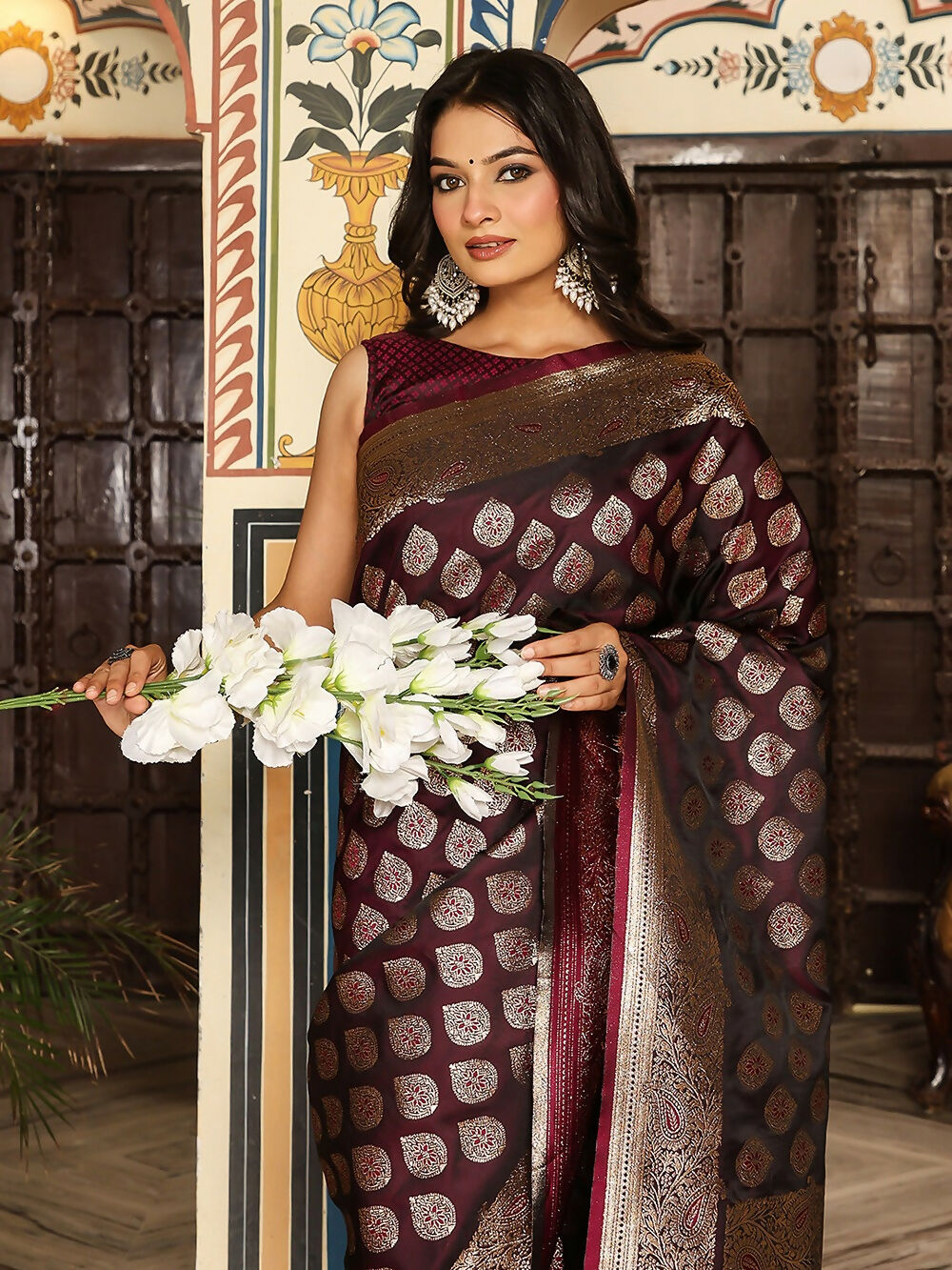 Shree Shyam Fashion Maroon Silk Saree | Grocsy