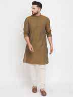 Even Apparels Brown Pure Cotton Men's Kurta With Band Collar | Grocsy