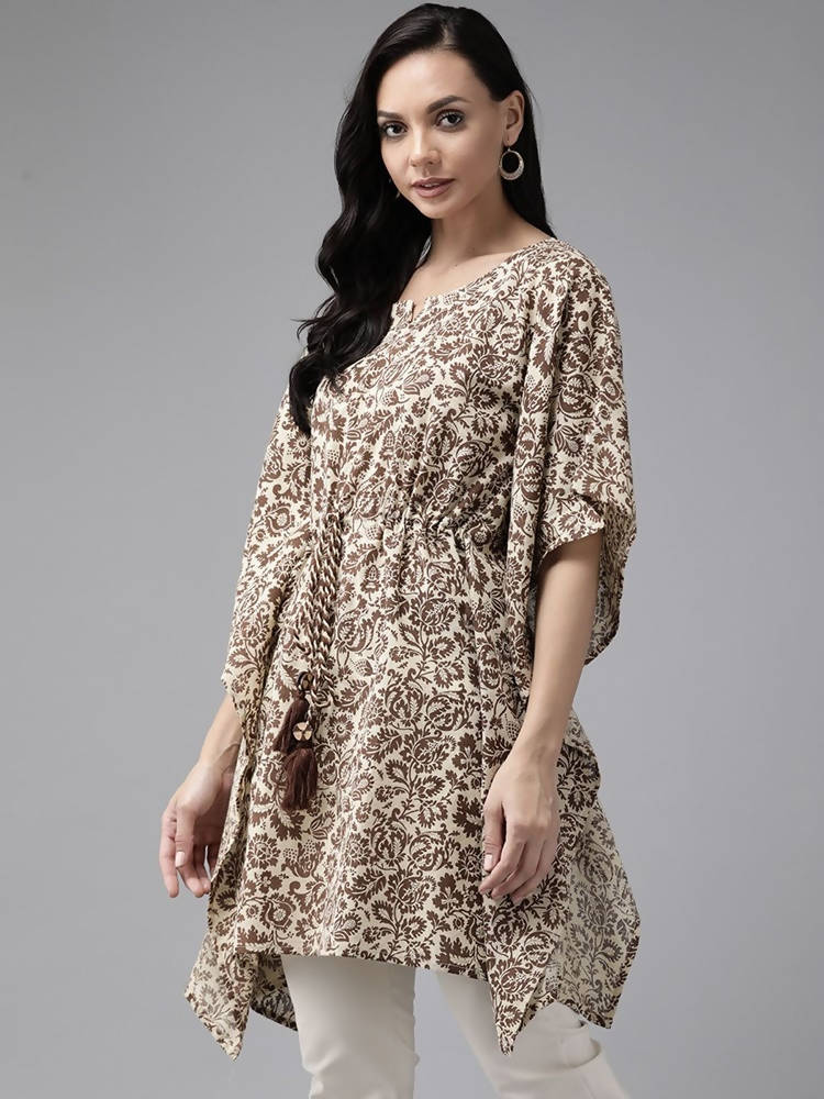 Yufta Women Brown & Beige Printed Kaftan Kurta | Grocsy