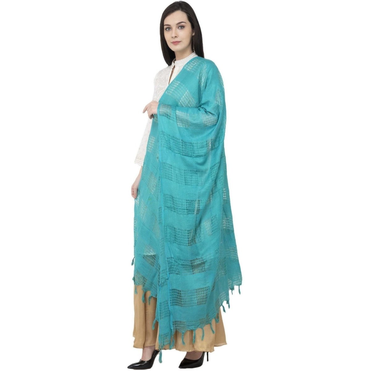 A R Silk Window Square Regular Dupatta Rama Green Color Dupatta or Chunni | Grocsy