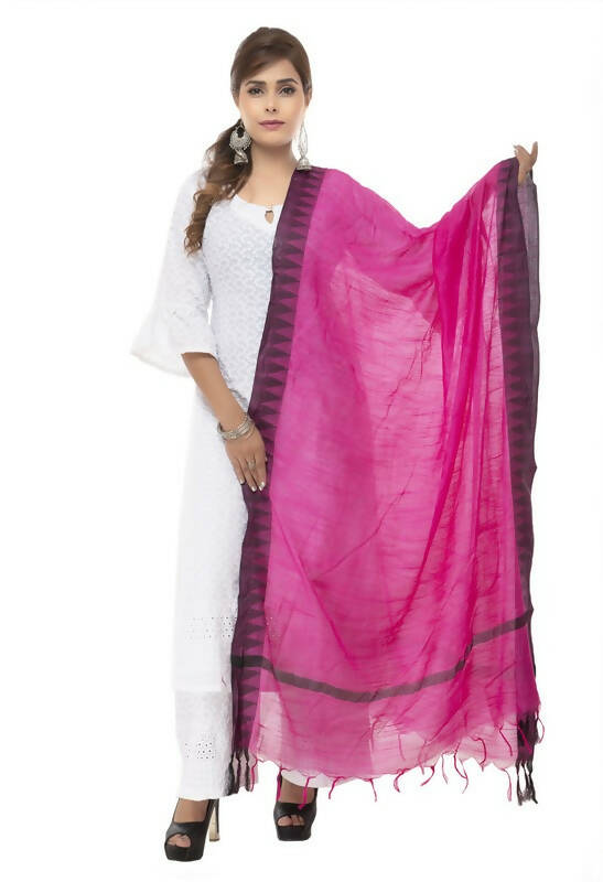 Mominos Fashion Moeza Cotton Black Temple Border Pink Dupatta | Grocsy