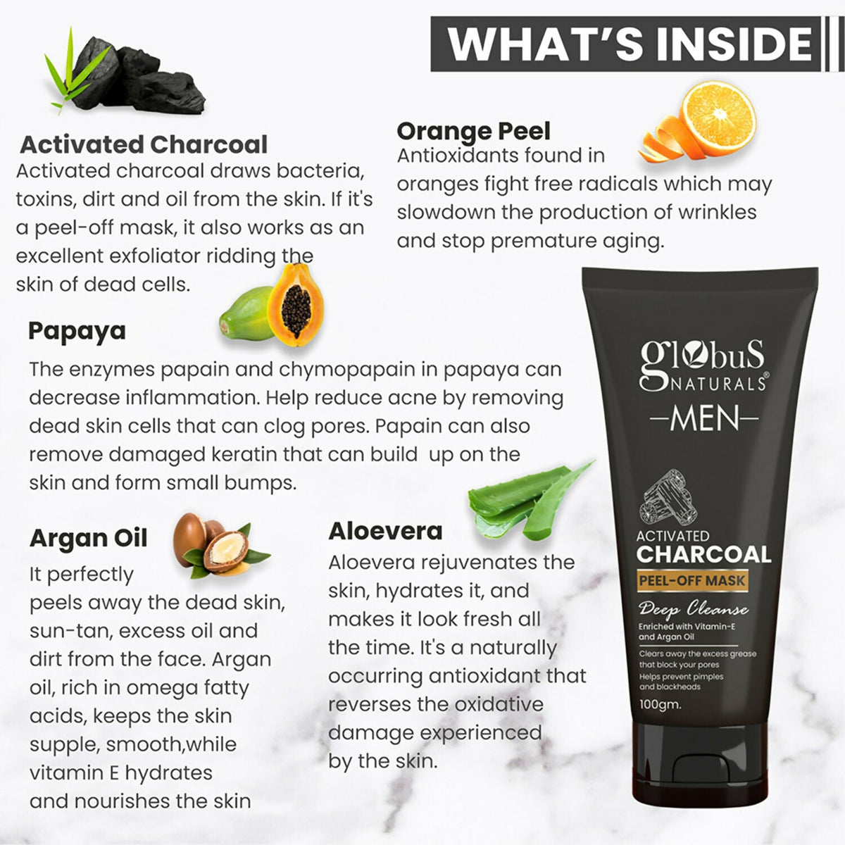 Globus Naturals Anti Pollution & Anti Acne Detox Charcoal Peel Off Mask For Men | Grocsy