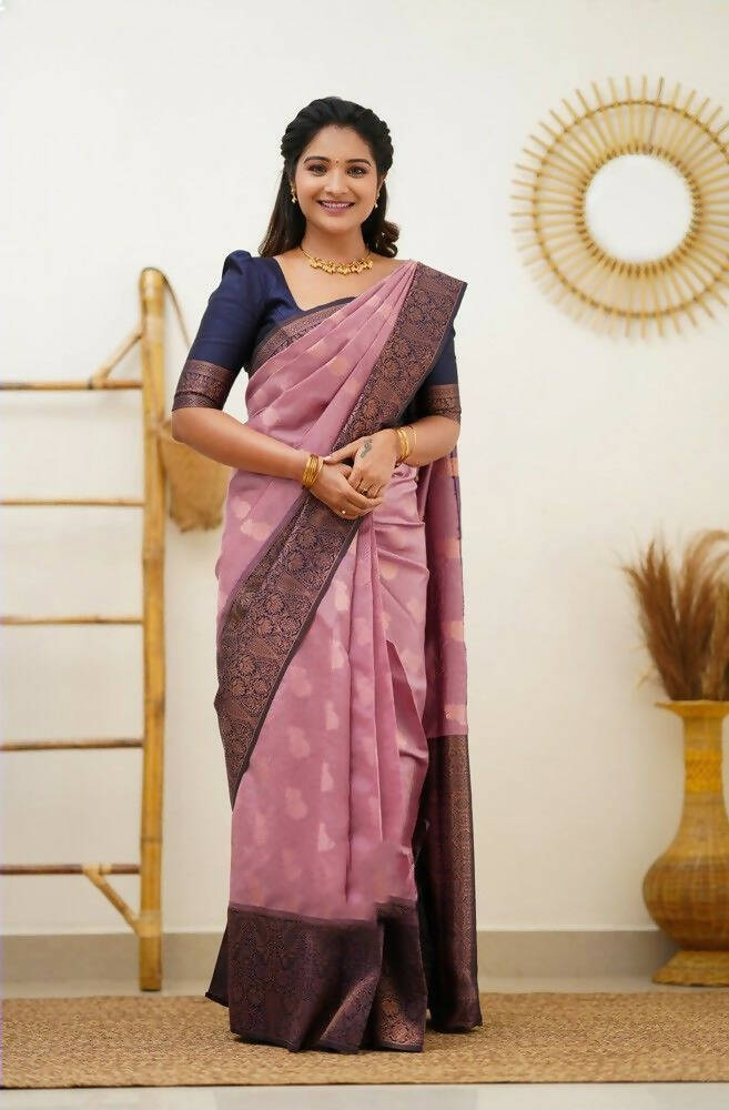 DEIANA'S Beautiful Designer Golden zari Soft Lichi Silk Saree - Pink | Grocsy