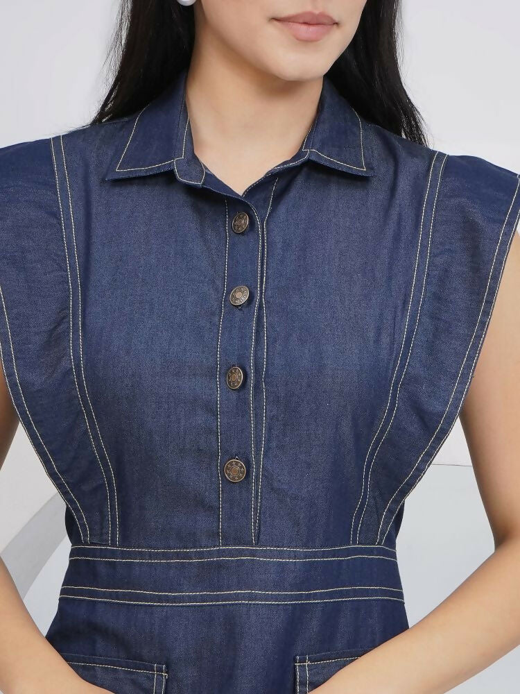 Joban Fashion Blue Denim Midi Dress | Grocsy