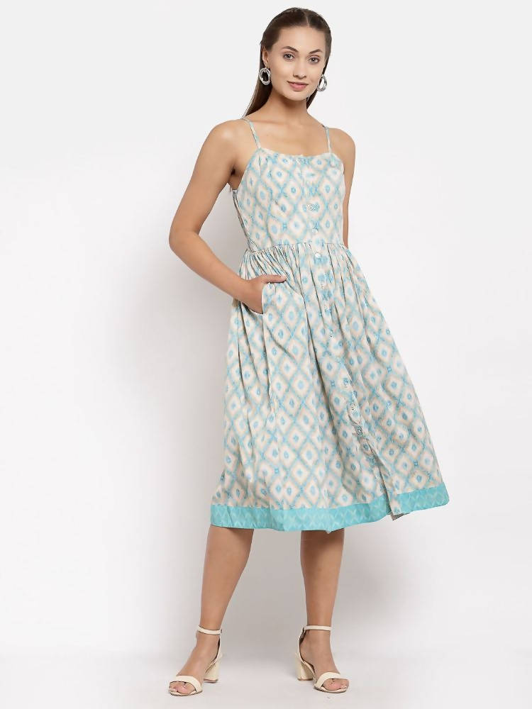 Myshka Women's Multi Crepe Printed Sleeveless Square Neck Casual Dress | Grocsy