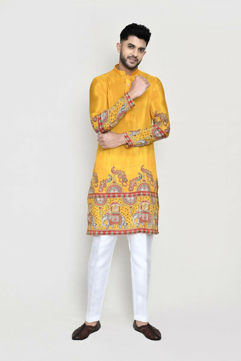 Joban Fashion White Colored Rayon Based With Digital & Sequence Work Fabric Kurta,Straight Fit Pant | Grocsy