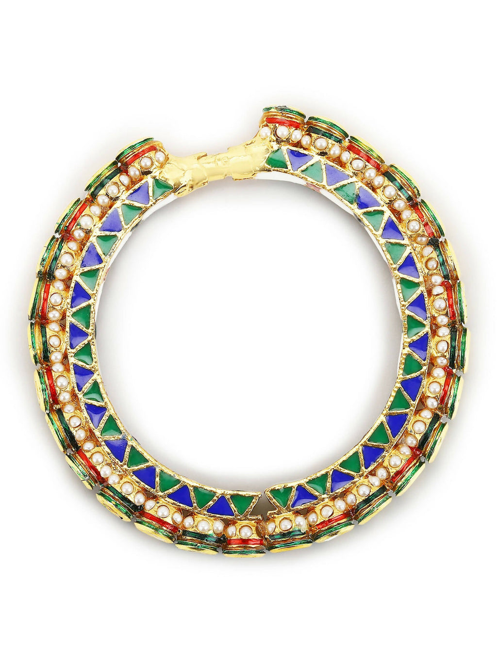 Gold-Polished Stone Studded Meenakari Bangle - Ruby Raang