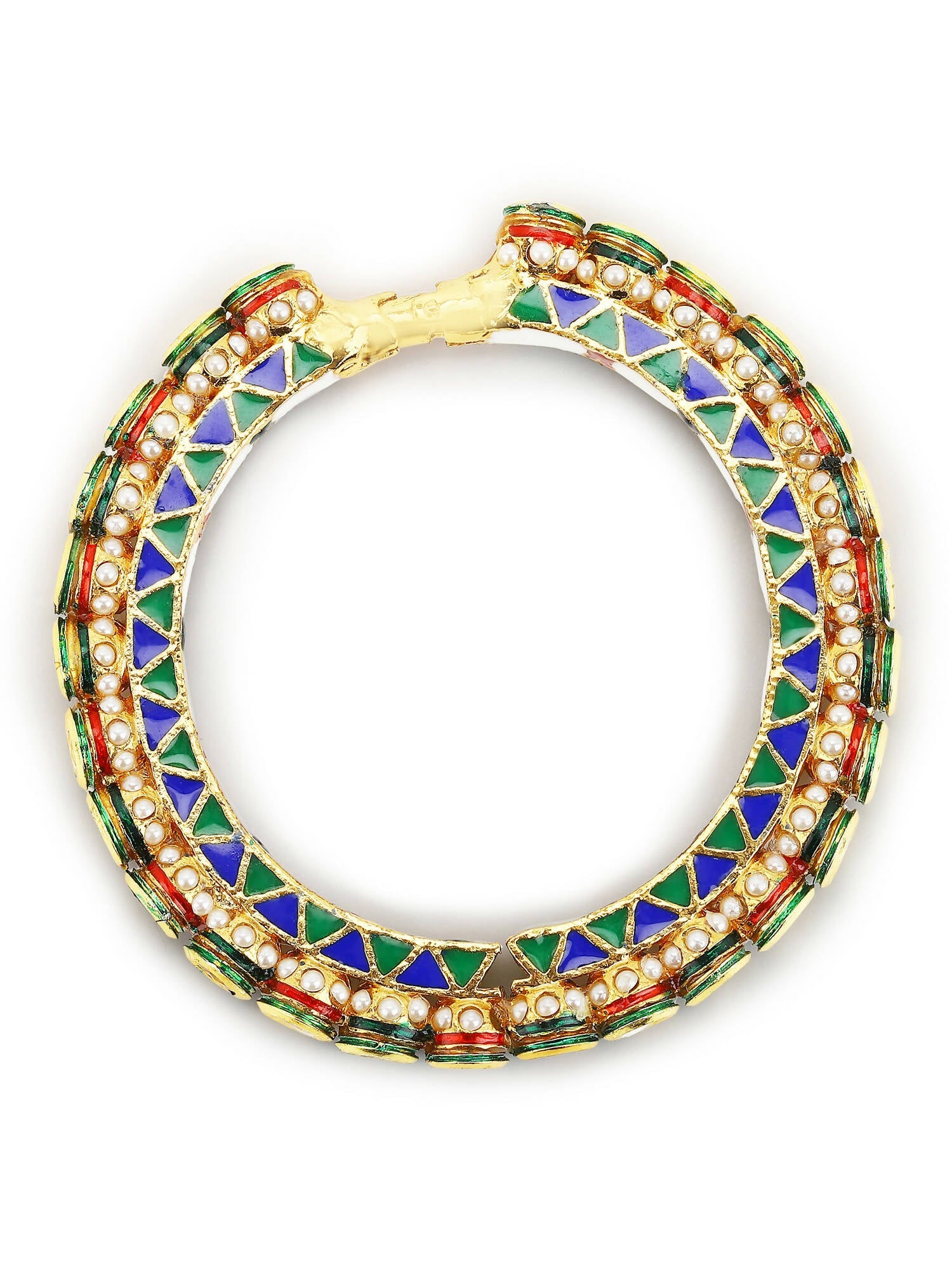 Gold-Polished Stone Studded Meenakari Bangle - Ruby Raang