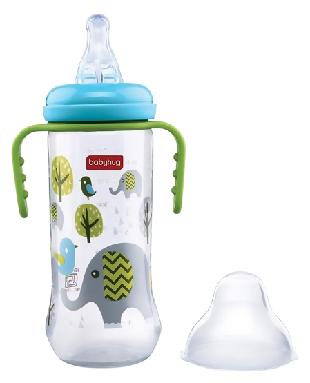 Babyhug Polypropylene Anti-Colic Sterilizable Feeding Bottle With Handle Blue Green | Grocsy