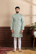 Blue Art Silk Digital Printed, Embroidery Work Kurta Set - Mahotsav | Grocsy