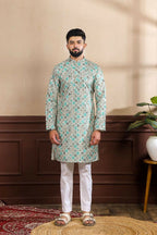 Blue Art Silk Digital Printed, Embroidery Work Kurta Set - Mahotsav | Grocsy