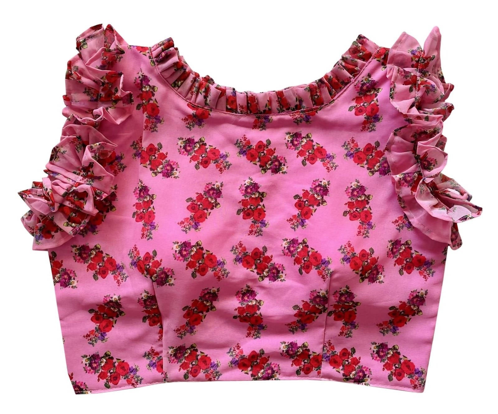 Vamika Pink Georgette Frill Blouse | Grocsy