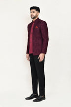 Joban Fashion Maroon Colored Imported Jacquard Fabric Open Prince Coat, Jacket With Pant | Grocsy