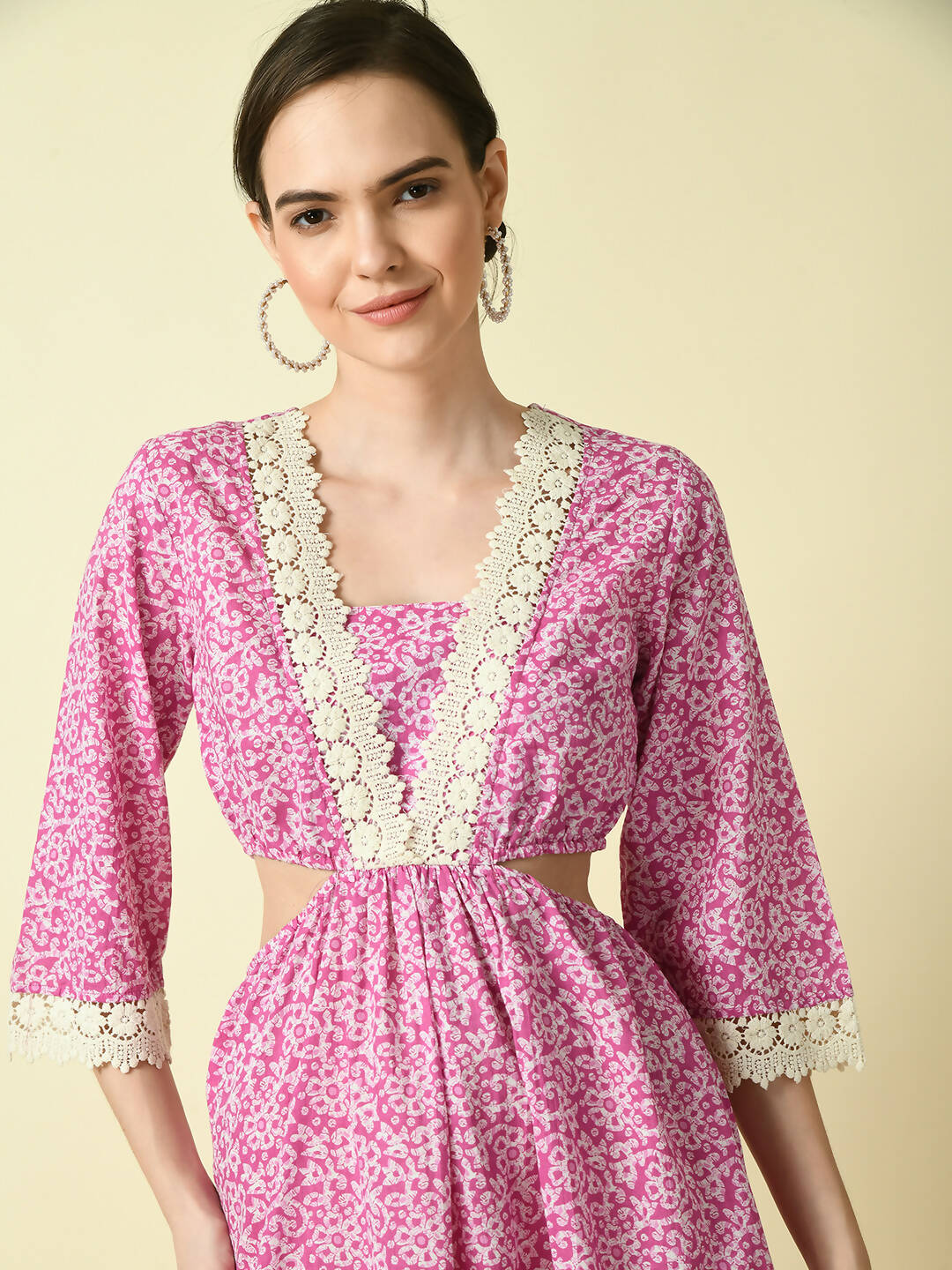 Myshka Women's Pink Floral Printed Fit and Flare Dress | Grocsy