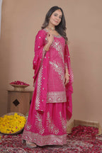 Teeya Creation Pink Color Natural Crepe Silk Wedding Wear Trending Salwar Suit | Grocsy